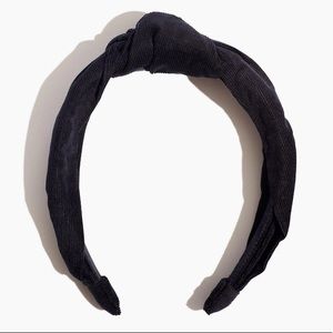 Knotted Covered Headband in Black Corduroy